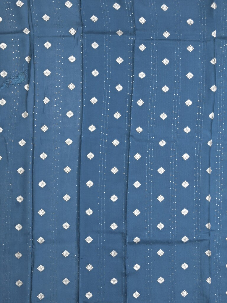 Georgette fancy saree peacock blue color allover prints & zari border with zari pallu and plain blouse
