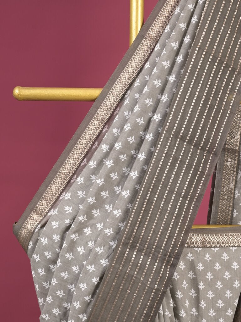 Maheshwari fancy saree for women | grey | zari border | party wear