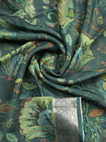 Georgette fancy saree dark green color allover prints & zari border with zari pallu and plain blouse