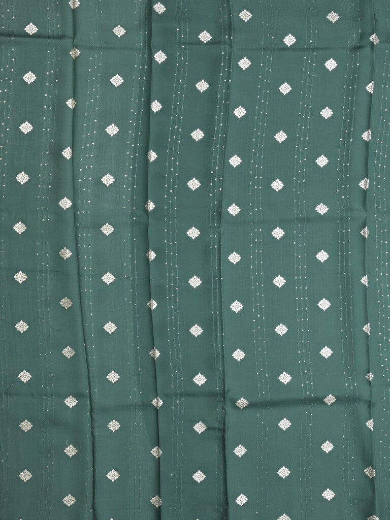 Georgette fancy saree dark green color allover prints & zari border with zari pallu and plain blouse