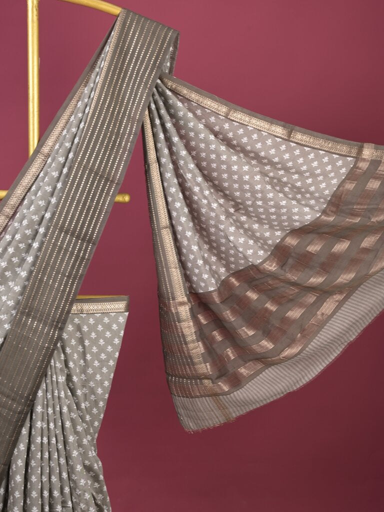 Maheshwari fancy saree for women | grey | zari border | party wear