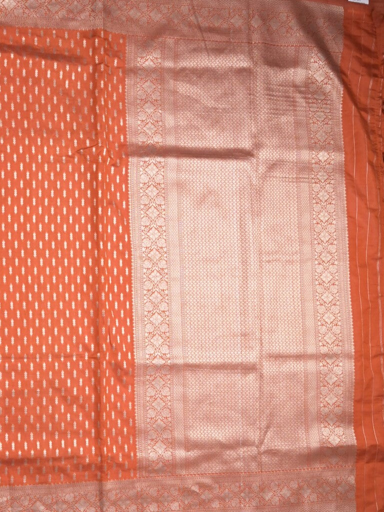 Dupion fancy saree orange color allover zari motifs & zari border with rich pallu and plain blouse