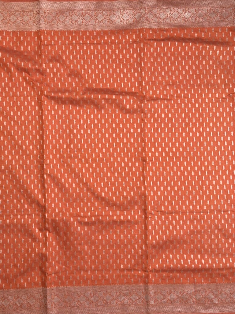 Dupion fancy saree orange color allover zari motifs & zari border with rich pallu and plain blouse
