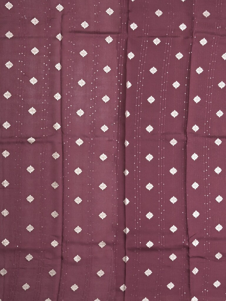 Georgette fancy saree maroon color allover prints & zari border with zari pallu and plain blouse