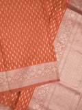 Dupion fancy saree orange color allover zari motifs & zari border with rich pallu and plain blouse