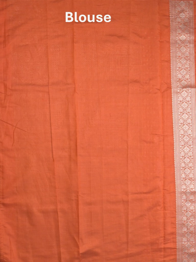 Dupion fancy saree orange color allover zari motifs & zari border with rich pallu and plain blouse