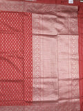 Dupion fancy saree red color allover zari motifs & zari border with rich pallu and plain blouse