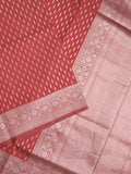 Dupion fancy saree red color allover zari motifs & zari border with rich pallu and plain blouse