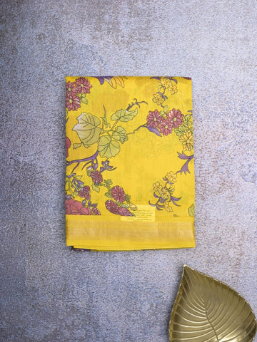 chanderi printed fancy saree for women | lemon yellow | zari border | party wear