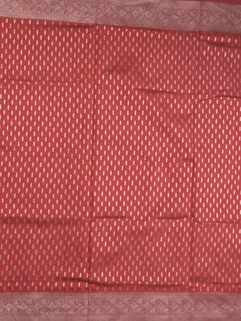 Dupion fancy saree red color allover zari motifs & zari border with rich pallu and plain blouse