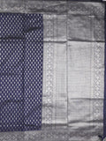 Dupion fancy saree navy blue color allover zari motifs & zari border with rich pallu and plain blouse