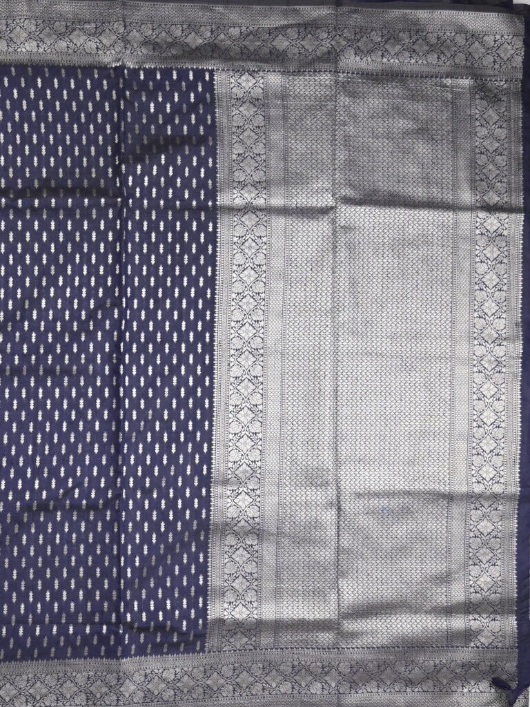 Dupion fancy saree navy blue color allover zari motifs & zari border with rich pallu and plain blouse