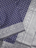 Dupion fancy saree navy blue color allover zari motifs & zari border with rich pallu and plain blouse
