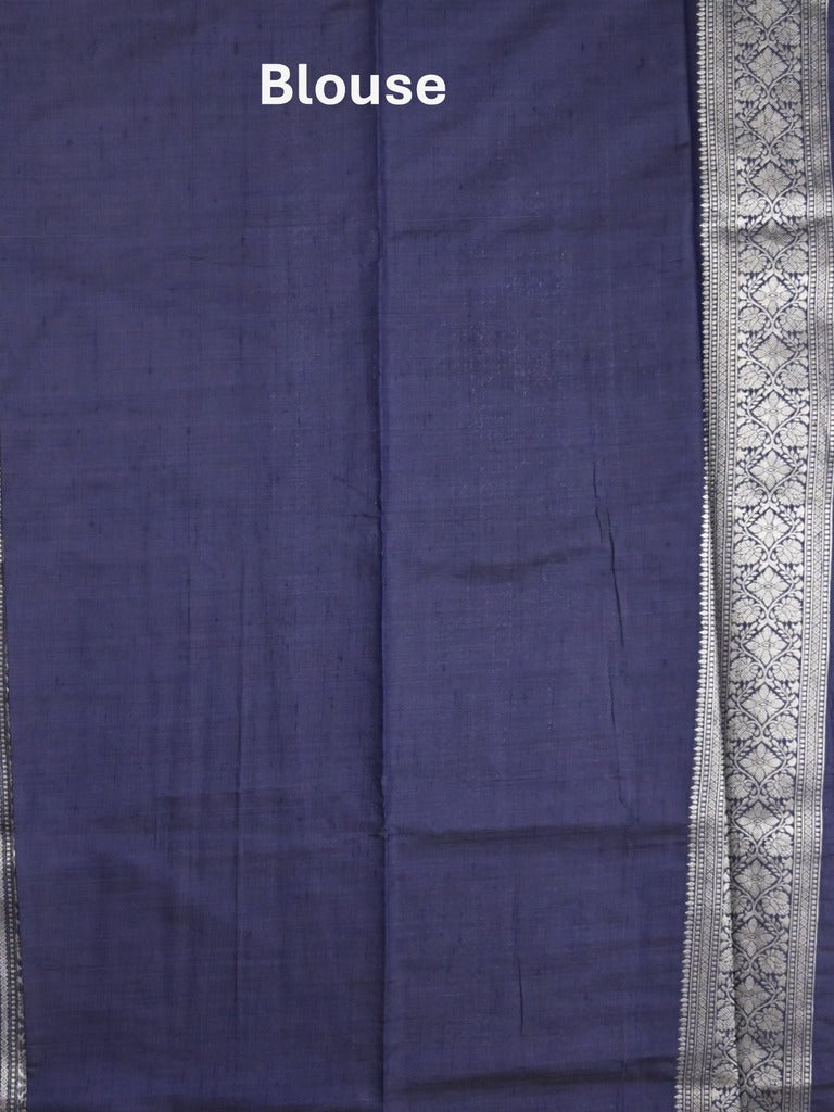 Dupion fancy saree navy blue color allover zari motifs & zari border with rich pallu and plain blouse