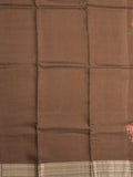 Maheshwari fancy saree brown color allover stripes, prints & zari border with zari pallu and plain blouse