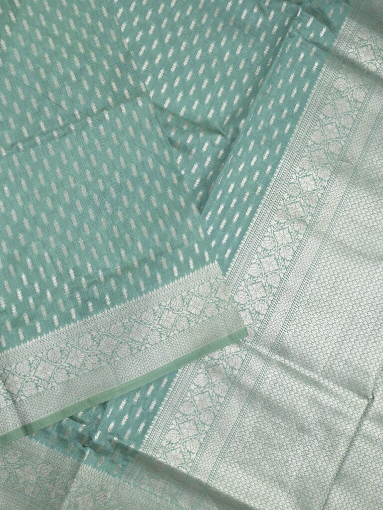 Dupion fancy saree lux green color allover zari motifs & zari border with rich pallu and plain blouse