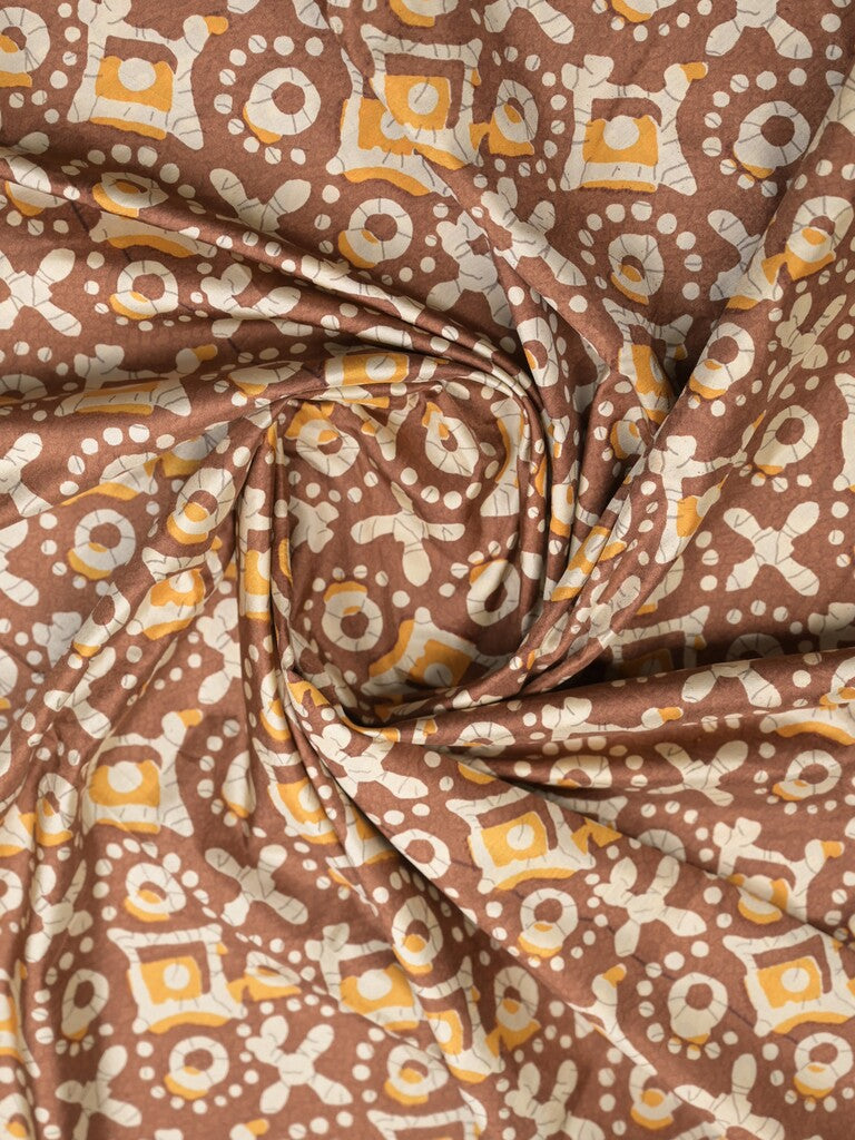 Crape fancy saree brown color allover prints & contrast border with printed pallu and attached plain blouse