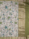 Maheshwari fancy saree white color allover prints & zari border with short zari pallu and contrast blouse