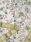 Maheshwari fancy saree white color allover prints & zari border with short zari pallu and contrast blouse