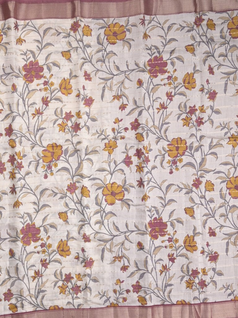 Maheshwari fancy saree white color allover prints & zari border with short zari pallu and contrast blouse