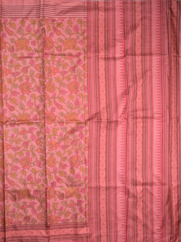Crape fancy saree light pink color allover prints & contrast border with printed pallu and attached plain blouse