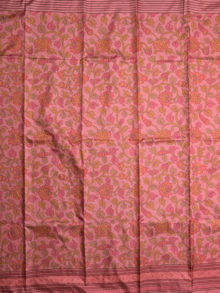 Crape fancy saree light pink color allover prints & contrast border with printed pallu and attached plain blouse