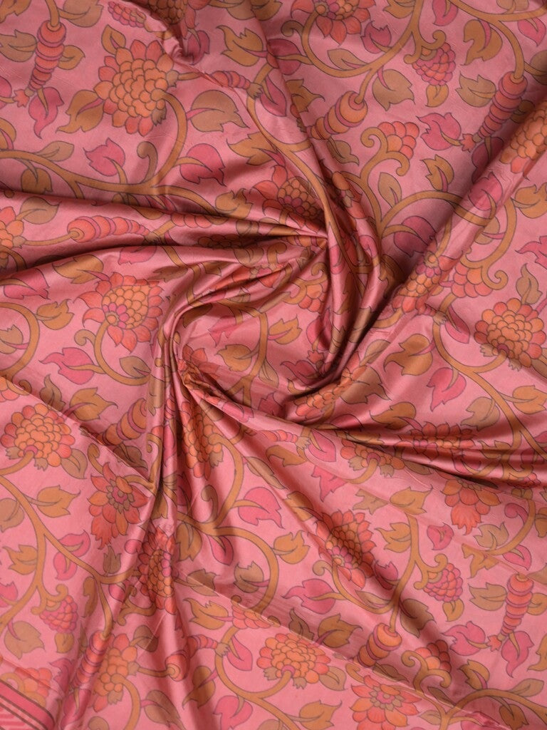 Crape fancy saree light pink color allover prints & contrast border with printed pallu and attached plain blouse