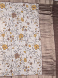 Maheshwari fancy saree white color allover prints & zari border with short zari pallu and contrast blouse