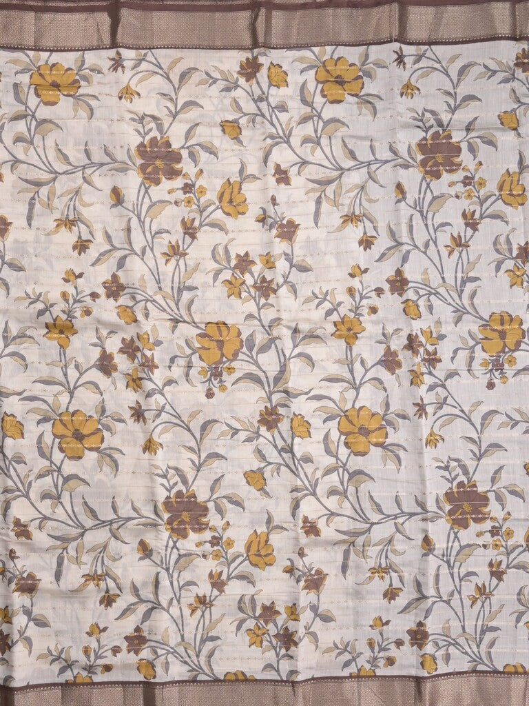 Maheshwari fancy saree white color allover prints & zari border with short zari pallu and contrast blouse