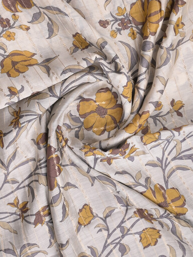 Maheshwari fancy saree white color allover prints & zari border with short zari pallu and contrast blouse