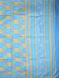 Crape fancy saree sky blue color allover prints & contrast border with printed pallu and attached plain blouse