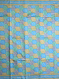 Crape fancy saree sky blue color allover prints & contrast border with printed pallu and attached plain blouse