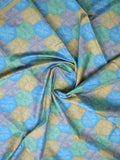 Crape fancy saree sky blue color allover prints & contrast border with printed pallu and attached plain blouse