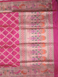 Banaras pattu saree rani pink color allover zari weaves & zari border with rich pallu and attached plain blouse