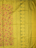 Crape fancy saree yellow color allover prints & contrast border with printed pallu and attached plain blouse