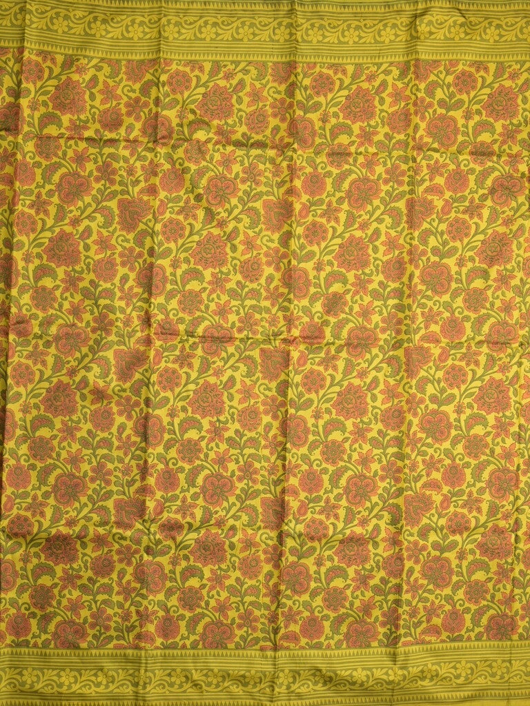 Crape fancy saree yellow color allover prints & contrast border with printed pallu and attached plain blouse