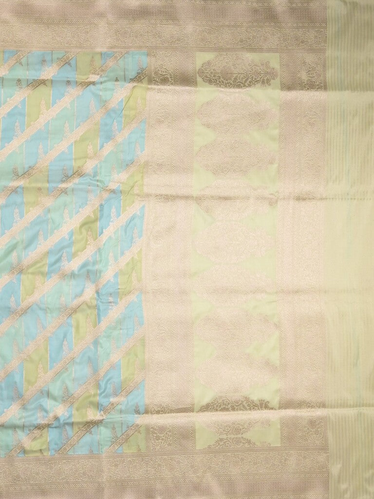 Banaras pattu saree pastel blue color allover zari weaves & zari border with rich pallu and attached plain blouse