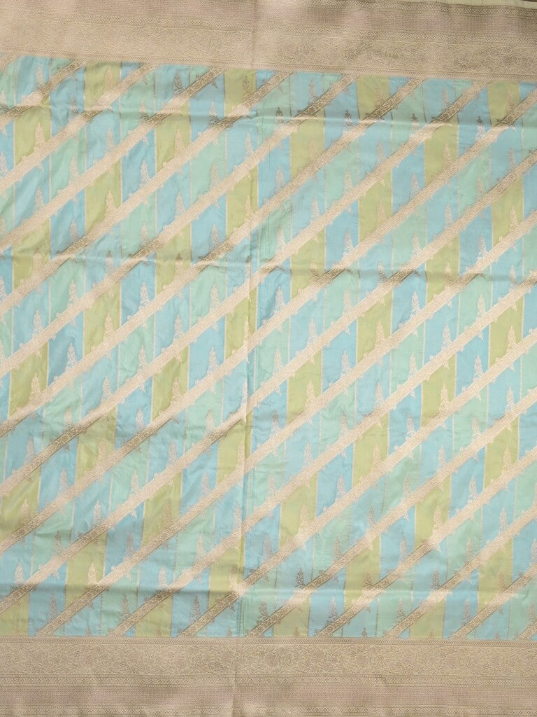 Banaras pattu saree pastel blue color allover zari weaves & zari border with rich pallu and attached plain blouse