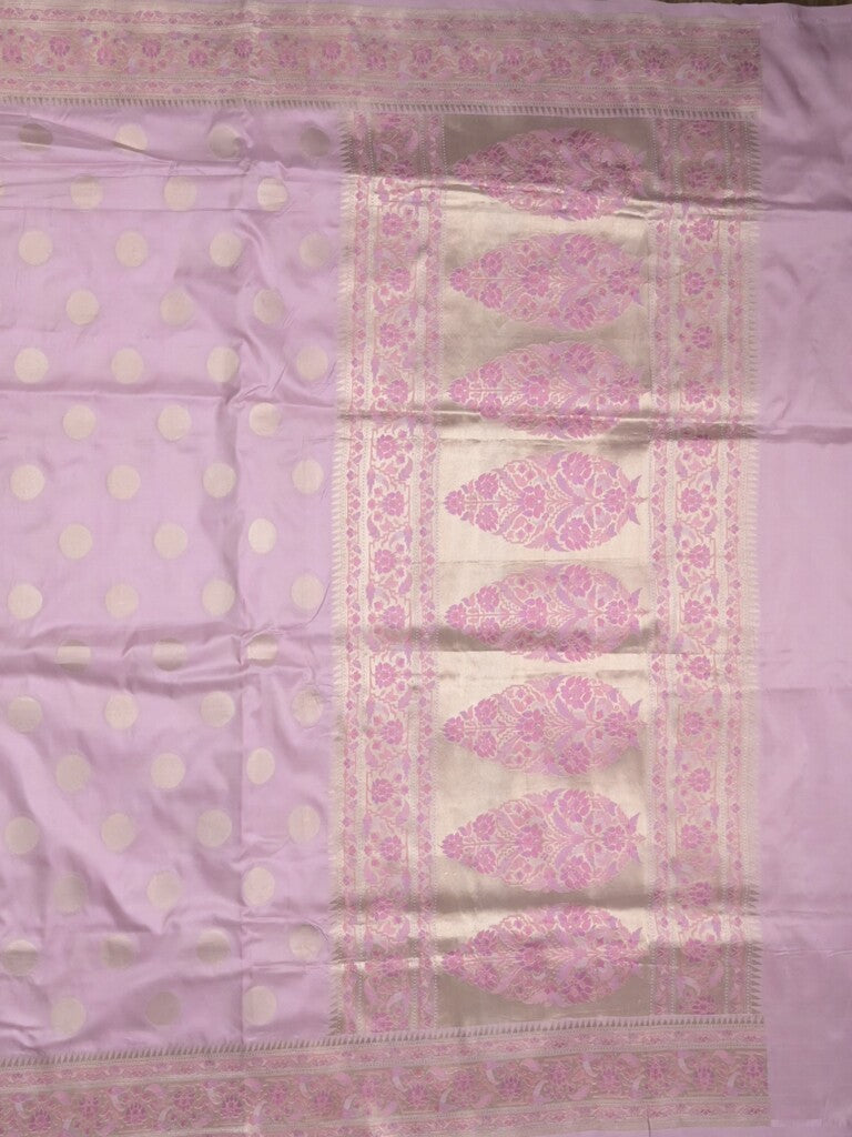 Banaras pattu saree pastel purple color allover zari weaves & zari border with rich pallu and attached plain blouse