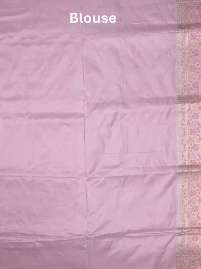 Banaras pattu saree pastel purple color allover zari weaves & zari border with rich pallu and attached plain blouse