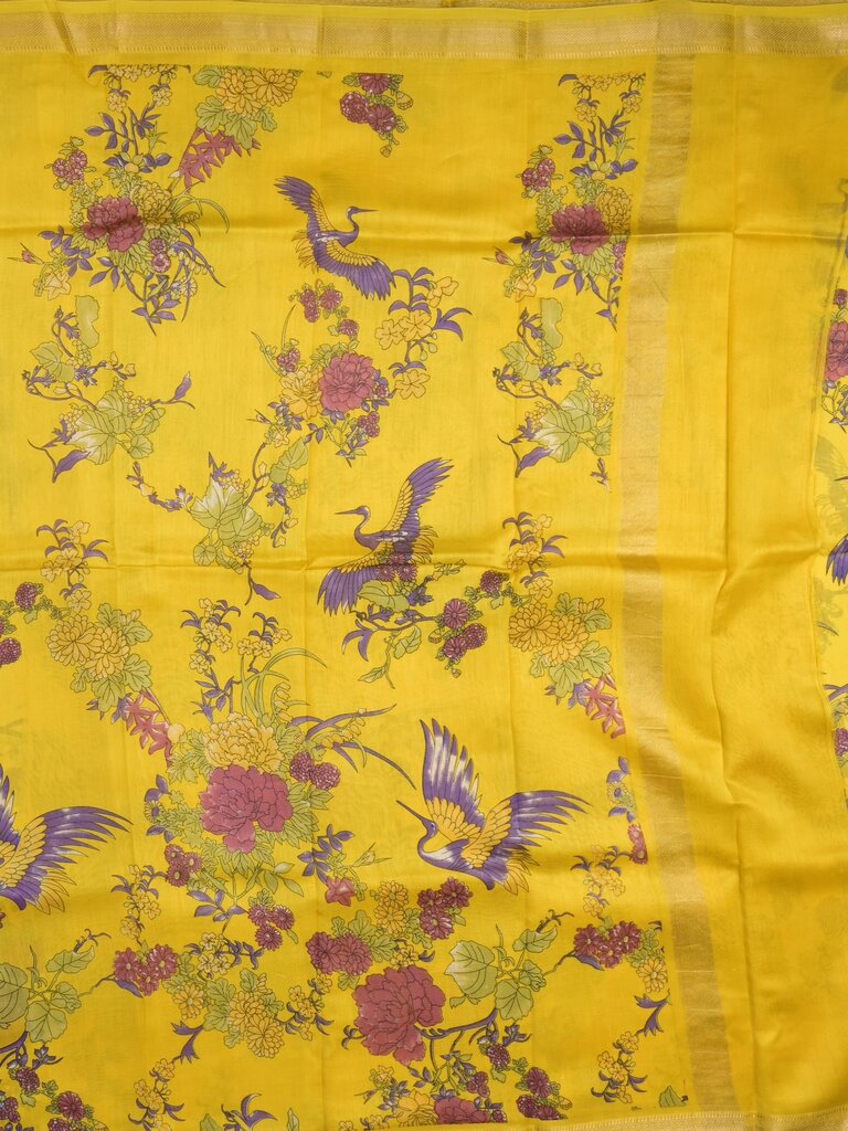 chanderi printed fancy saree for women | lemon yellow | zari border | party wear