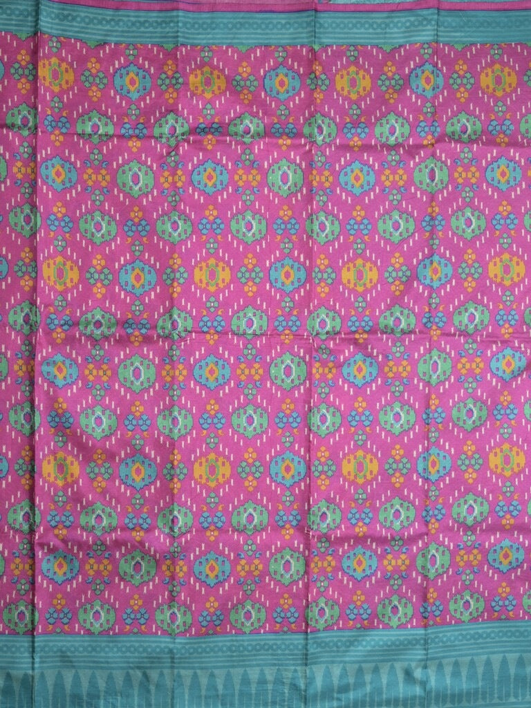 Crape fancy saree purple color allover prints & contrast border with printed pallu and attached plain blouse