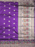 Banaras pattu saree violet color allover zari weaves & zari border with rich pallu and attached plain blouse