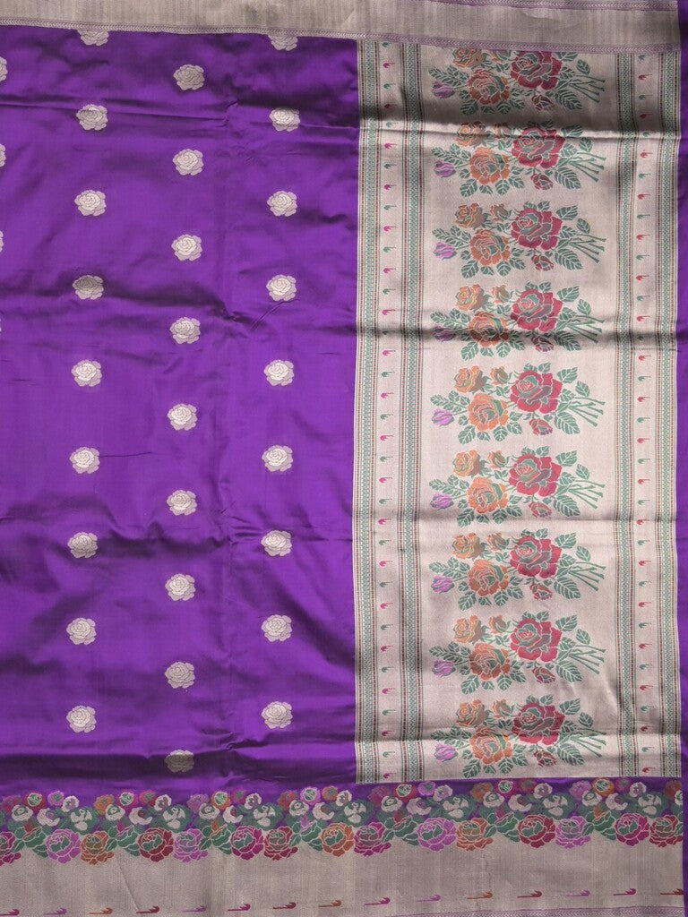 Banaras pattu saree violet color allover zari weaves & zari border with rich pallu and attached plain blouse