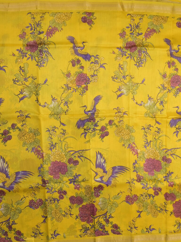chanderi printed fancy saree for women | lemon yellow | zari border | party wear