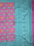 Crape fancy saree purple color allover prints & contrast border with printed pallu and attached plain blouse