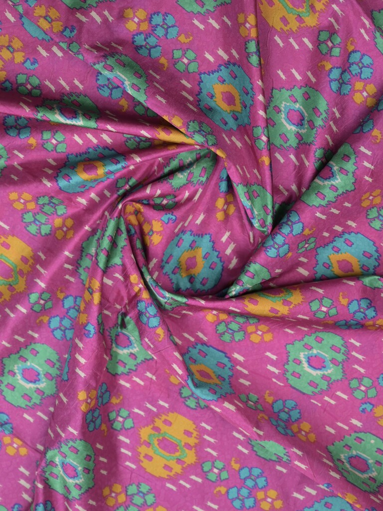 Crape fancy saree purple color allover prints & contrast border with printed pallu and attached plain blouse
