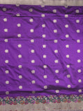 Banaras pattu saree violet color allover zari weaves & zari border with rich pallu and attached plain blouse