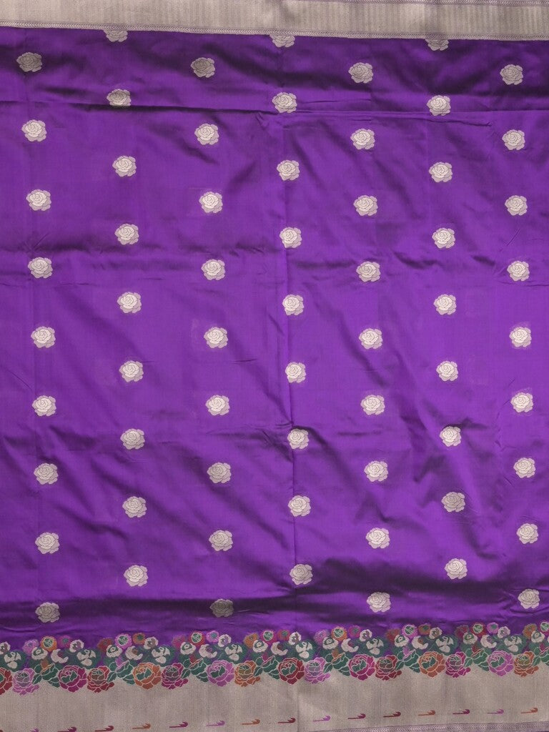 Banaras pattu saree violet color allover zari weaves & zari border with rich pallu and attached plain blouse