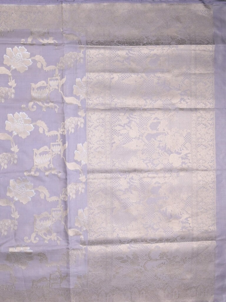 Banaras pattu saree grey color allover zari weaves & zari border with rich pallu and attached plain blouse